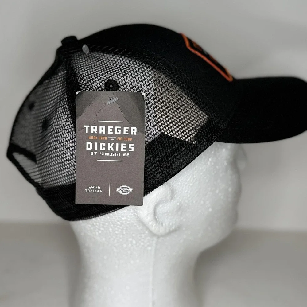 Traeger x Dickies Hat Cap Snap‎ Back Black Orange Trucker Mesh Patch BBQ Mens